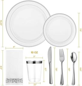 img 3 attached to 🍽️ FOCUSLINE 175 Piece Silver Dinnerware Set - Perfect for 25 Guests - Includes 50 Silver Rim Plastic Plates, 25 Silver Plastic Silverware, 25 Silver Plastic Cups, and 25 Linen Like Silver Paper Napkins - High-Quality Disposable Dinnerware Set