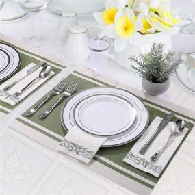 img 2 attached to 🍽️ FOCUSLINE 175 Piece Silver Dinnerware Set - Perfect for 25 Guests - Includes 50 Silver Rim Plastic Plates, 25 Silver Plastic Silverware, 25 Silver Plastic Cups, and 25 Linen Like Silver Paper Napkins - High-Quality Disposable Dinnerware Set