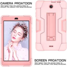 img 3 attached to Cherrry Pink/Pink Heavy Duty Rugged Case for Alcatel 3T 8.0 2018/Alcatel Joy Tab 8.0 2019 - Shockproof Protection with Built-in Kickstand