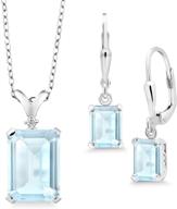 💎 exquisite gem stone king 925 sterling silver sky blue topaz and diamond pendant earrings set: 13.37 cttw emerald cut, birthstone gemstone with 18 inch silver chain logo
