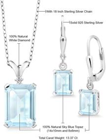 img 1 attached to 💎 Exquisite Gem Stone King 925 Sterling Silver Sky Blue Topaz and Diamond Pendant Earrings Set: 13.37 Cttw Emerald Cut, Birthstone Gemstone with 18 Inch Silver Chain