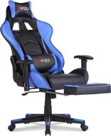 🎮 blue gaming chair for adults with footrest, high back office chair including headrest, massage lumbar support - ideal gamer chair and computer chair логотип