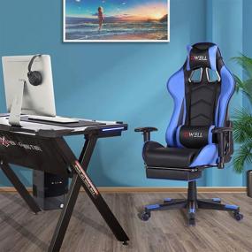 img 3 attached to 🎮 Blue Gaming Chair for Adults with Footrest, High Back Office Chair including Headrest, Massage Lumbar Support - Ideal Gamer Chair and Computer Chair