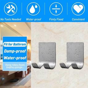 img 1 attached to 🛁 Shower Razor Holder, Heavy Duty Waterproof Self Adhesive Hooks, Stainless Steel Bathroom Towel Hooks for Wall (Silver, Pack of 2)