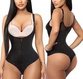 img 3 attached to 👗 YERKOAD Women Latex Waist Trainer Full Body Shaper - Tummy Control Shapewear Bodysuit Fajas Colombianas, Zipper Open Bust Corset