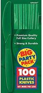 🍴 amscan big party pack plastic knives, 9 x 4, праздничный зеленый - прочные одноразовые столовые приборы для больших торжеств. логотип