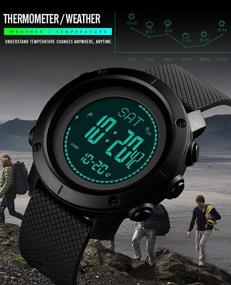 img 2 attached to 🕶️ Black Tactical Military Sports Wristwatches with Digital Compass, Pedometer, Alarm, Altimeter, Barometer, Thermometer, Stopwatch, and LED Back Light for Men