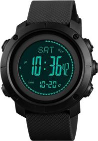 img 4 attached to 🕶️ Black Tactical Military Sports Wristwatches with Digital Compass, Pedometer, Alarm, Altimeter, Barometer, Thermometer, Stopwatch, and LED Back Light for Men