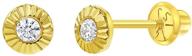 🌻 high-quality 14k yellow gold 4mm round clear cubic zirconia sunflower screw back earrings - adorable flower earrings for little girls, babies, infants & toddlers logo