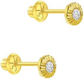 img 3 attached to 🌻 High-Quality 14k Yellow Gold 4mm Round Clear Cubic Zirconia Sunflower Screw Back Earrings - Adorable Flower Earrings for Little Girls, Babies, Infants & Toddlers