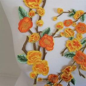 img 1 attached to Vibrant Orange Quince Sakura Flower Iron-On Applique Patch Set (2pcs)