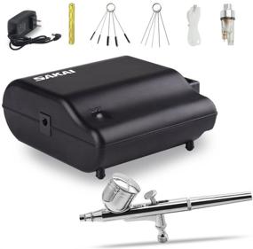 img 4 attached to 💄 Sakai Dual Action Airbrush Kit: Portable Compressor for Makeup, Tattoo & Art - Includes Cleaning Kit