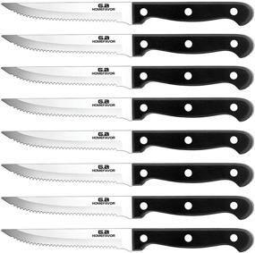 img 4 attached to 🔪 G.a HOMEFAVOR 8-Piece Full Tang Serrated Steak Knife Set - Stainless Steel Cutlery Set in Black