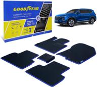 🚗 подгоняемые автомобильные коврики goodyear для hyundai santa fe 2019-2020: черный/синий набор из 5 штук с прорезиненным покрытием для всех погод и алмазной формы логотип