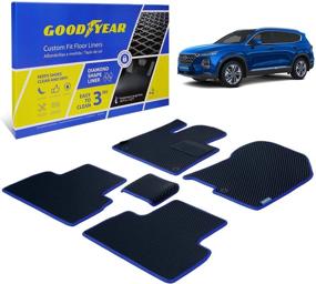 img 4 attached to 🚗 Подгоняемые автомобильные коврики Goodyear для Hyundai Santa Fe 2019-2020: черный/синий набор из 5 штук с прорезиненным покрытием для всех погод и алмазной формы