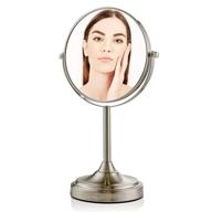 💄 ovente 7'' tabletop makeup mirror with stand - 1x & 7x magnification, adjustable double sided round magnifier - ideal for dresser, vanity, office station & bathroom - nickel brushed mnlct70br1x7x logo