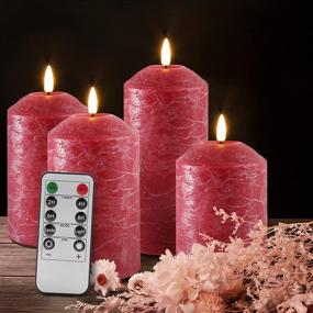 img 4 attached to 🕯️ 4-Piece Eywamage Red Flameless Pillar Candles Set with Remote Control, Flickering LED Battery Candles, 3" Diameter, Real Wax Decorative Candles