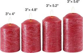 img 3 attached to 🕯️ 4-Piece Eywamage Red Flameless Pillar Candles Set with Remote Control, Flickering LED Battery Candles, 3" Diameter, Real Wax Decorative Candles