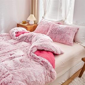 img 4 attached to FlySheep Роскошный плюшевый рогожковый комплект наволочек - ультрамягкое постельное белье из искусственного меха для зимы, смешанный старый розовый и белый, односпальный.