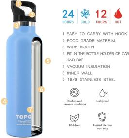 img 1 attached to 🍼 TOPOKO 25oz Stainless Steel Water Bottle - Vacuum Insulated, Leak-proof, BPA Free - With Handle, Straw, and Flip Top Lid in Sky Blue