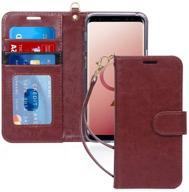 📱 fyy luxury dark brown pu leather wallet case for samsung galaxy s9 - flip phone cover with kickstand, card holder, and wrist strap logo