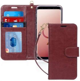 img 4 attached to 📱 FYY Luxury Dark Brown PU Leather Wallet Case for Samsung Galaxy S9 - Flip Phone Cover with Kickstand, Card Holder, and Wrist Strap