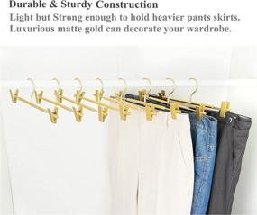 img 2 attached to 👖 Amber Premium Gold Aluminum Pants Hangers 10 Pack - Matte Finish, 12.2” Extra Smooth & Durable Metal Skirt Slack Hanger, Lightweight & Sturdy Rack for Trousers with 2-Adjustable Non Slip Clips and Swivel Hook