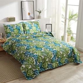 img 4 attached to 🌴 Full/Queen Size Summer Tropical Bedding Set: Rainforest Palm Monstera Quilts, 3Pcs Reversible Lightweight Bedspreads, Jungle Green Leaves Coverlet Sets with Pillow Shams