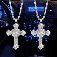 🔮 pagow 2pcs bling mirror car men and women supplies, crystal diamond metal cross car rearview mirror pendant for cars, cute vehicle interior decor car accessories women, bling cross car décor logo