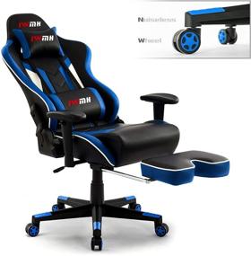 img 2 attached to 🎮 IWMH Gaming Chair with Footrest: Ultimate Blue High-Back Swivel Chair for Gamers, with Headrest, Lumbar Support & Ergonomic Design