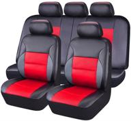 car pass 11pcs luxurious leather universal car seat covers set - black and red, perfect fit for vehicles, cars, suvs, and airbag compatible logo