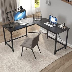 img 2 attached to 🖥️ Soges Large L Shaped Desk: Perfect Corner Computer Desk for Small Spaces, Gaming, and Home Offices in Bay Windows - Black LD-Z01BK