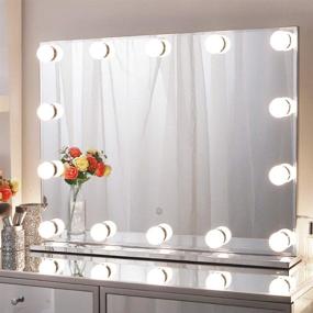 img 4 attached to 💄 Chende 31.5" X 23.6" Large Hollywood Makeup Vanity Mirror with Lights - 3 Colors Lighting Setting, Dimmable & Lighted - Stainless Steel Frame