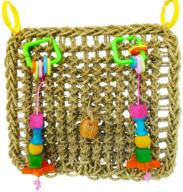 🦜 sungrow bird foraging wall toy - 12.5 x 13.5 inches - seagrass woven mat with colorful wooden blocks - hanging hook logo