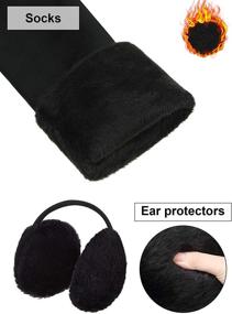 img 1 attached to 🧣 Winter Warm Knitted Hat Set for Girls - SATINIOR 5-Piece Toddler Cap with Ear Muffs, Gloves, and Socks