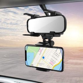 img 4 attached to 📱 Universal 360 Degrees Car Rearview Mirror Holder for iPhone and Android Smartphone GPS - Securely Mount and Cradle Stand