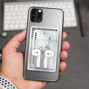 img 2 attached to 📱 Кошелек-чехол Cardify Stick-On для AirPods, мультикарточный держатель с клейким силиконом, тонкий кредитный картонный покров для iPhone и Android, аксессуар для задней части мобильного телефона, помещает 3 карты (прозрачный)