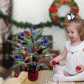 img 1 attached to 🎄 Enhance Your Home Décor with a Festive 21 Inch LED Mini Christmas Tree – Battery Operated, with Pinecone and Red Ball Decorations