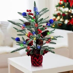 img 4 attached to 🎄 Enhance Your Home Décor with a Festive 21 Inch LED Mini Christmas Tree – Battery Operated, with Pinecone and Red Ball Decorations