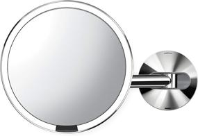 img 1 attached to 🪞 simplehuman ST3015 8-inch Round Wall Mount Sensor Makeup Mirror, 5X Magnification, Rechargeable, Cordless, Polished Stainless Steel