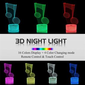 img 3 attached to 🎵 Music Note Gifts: 3D Night Light for Kids - Xmas Birthday Gifts for Music Fans! Remote Control, 16 Colors, 4 Modes, Dim Function