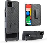 📱 hidahe google pixel 5a case holster with belt clip kickstand, slim rugged full body armor shell protective cover for google pixel 5a 2021 release - black logo