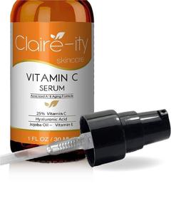 img 1 attached to Claire-ity 25% Vitamin C Serum: Ultimate Facial Anti-Aging Moisturizer with Hyaluronic Acid, Vitamin E - Organic Topical Solution for Face, Neck & Décolleté