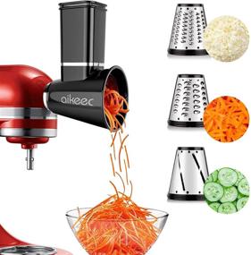 img 4 attached to 🧀 KitchenAid Stand Mixer Cheese Grater Attachment - Slicer Shredder Accessories with 3 Blades by aikeec, Dishwasher Safe (Black)