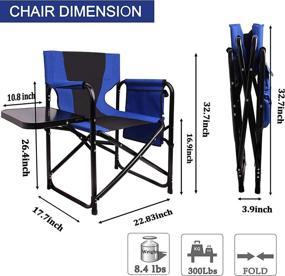 img 3 attached to 🏕️ Camping Directors Chair- Portable, Folding, Full Aluminum Frame, Makeup Chair, Artist Heavy Duty Lightweight- with Armrest, Side Table, Storage Bag- Indoor/Outdoor- Supports up to 300 lbs