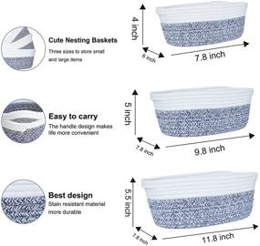 img 3 attached to Организуйте с легкостью: набор из 3 плетеных корзин для хранения детской одежды, игрушек и многого другого - синие тона