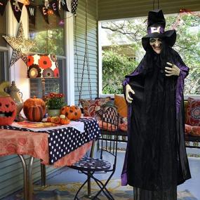 img 2 attached to 🎃 Upgrade your Halloween Decor with JOYIN Life Size 74" Hanging Animated Witch featuring LED Eyes and Spooky Sound Effects
