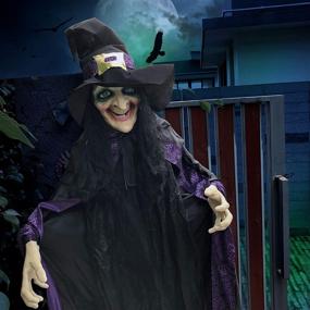 img 1 attached to 🎃 Upgrade your Halloween Decor with JOYIN Life Size 74" Hanging Animated Witch featuring LED Eyes and Spooky Sound Effects