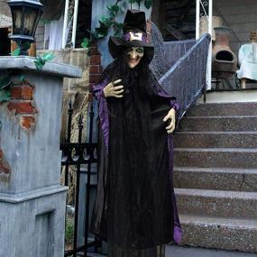 img 3 attached to 🎃 Upgrade your Halloween Decor with JOYIN Life Size 74" Hanging Animated Witch featuring LED Eyes and Spooky Sound Effects