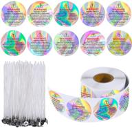 🕯️ 500 pieces 1.2 inch holographic candle stickers: waterproof labels, safety warnings, and 100 candle wicks logo